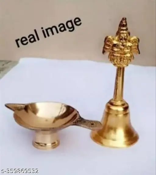 Combo of 2 peace metal puja bell + laxmi deepak
