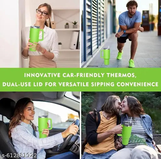 40oz Stainless Steel Insulated Tumbler with Handle and Straw | Double Wall Travel Mug for Hot & Cold Coffee and Water