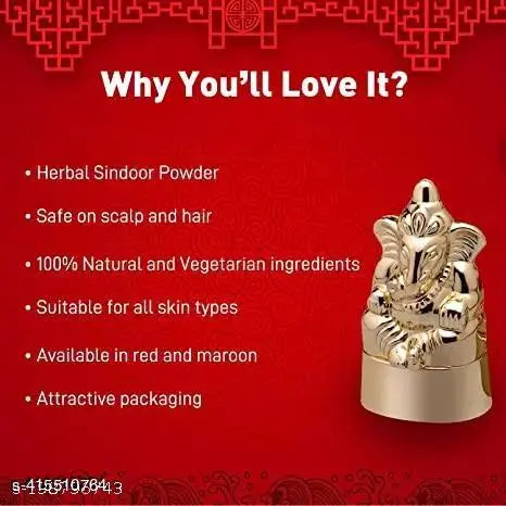 Ganesh Statue Herical Cosmetics Powder Sindoor, Red Sindoor for Women, Organic Sindoor Powder, Kumkum Powder, Sindhuram for Women's Forehead, Sindoor Powder, 15 g (Red Sindoor pack of2)