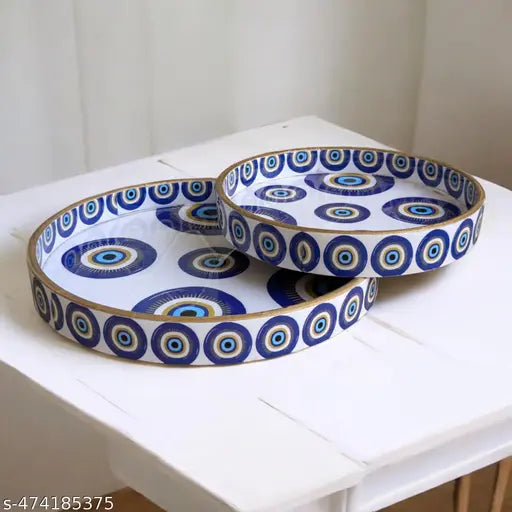 Madraks Evil Eye Round MDF Decorative Tray Set