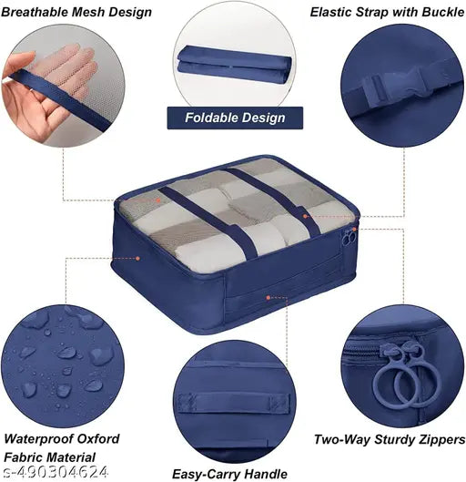 ( Multicolor) Travel Organizer 7 in 1 Travel Laundry Cosmetics Luggage Packing Organizers Set Makeup Bags Organizer Packing Cubes with Shoe Bag for travel, Nylon