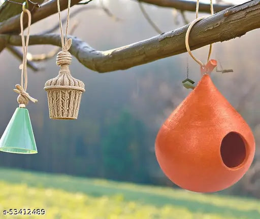 ZENRISE® Terracotta Cone Bird House for Finches and Tiny Little Birds (Indian Clay, Brown, 14 cm)