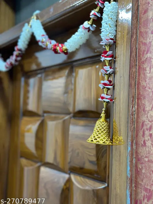 Bellu Hanging Latkan for Party, Wedding, Room, Home, Main Door ,Diwali Decoration Items,RedWhtkushiBellMogra Pack of 2 Strings