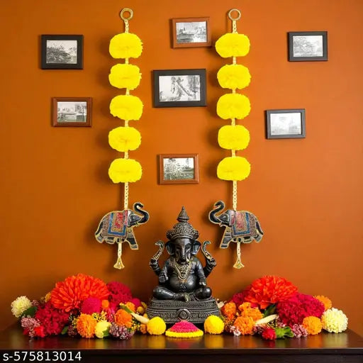 Artificial Flower Elephant Toran Door Pooja Room Wall Decoration for All Festivals and Celebrations [Fits All Room, Set of 2, 23 Inch]