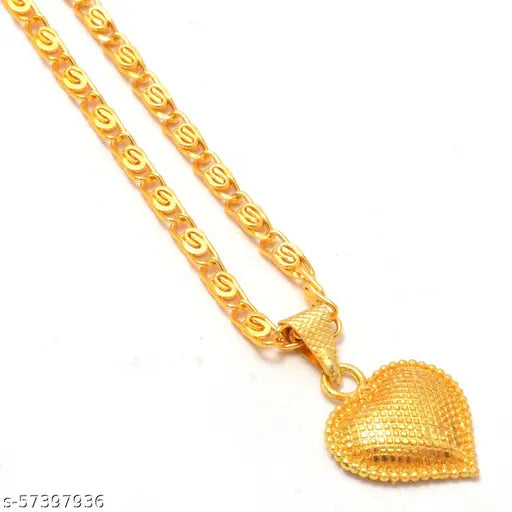 Jewar Mandi Fine Gold Plated Heart/Pan/Dil Locket Brass Pendant Designer Jewellry with Chain for Men