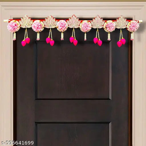 HEGiENES DECOR'S Beads Lotus And Artificial Flower Pearl Plastic Beads Handmade Door Hanging/Bandarwal/Toran for Door. 38.5 inch size Toran.