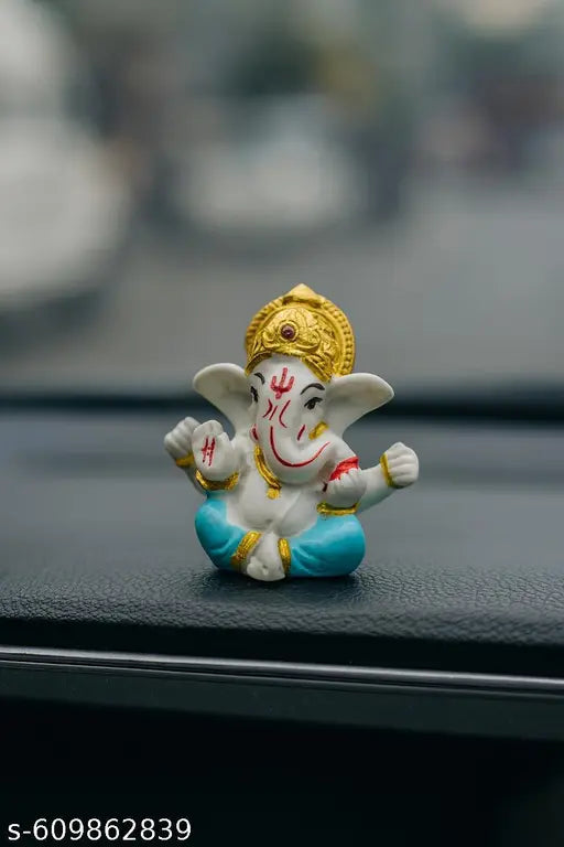 ganesh idol for car dashboard and home table with blue dhoti