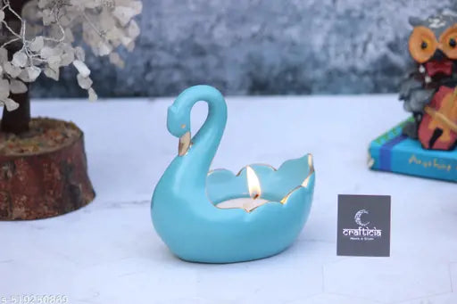 Paheli Craft Resin Duck Tealight Candle Holder Statue Swan Tea Light Stand Showpiece (4 inches, Teal)