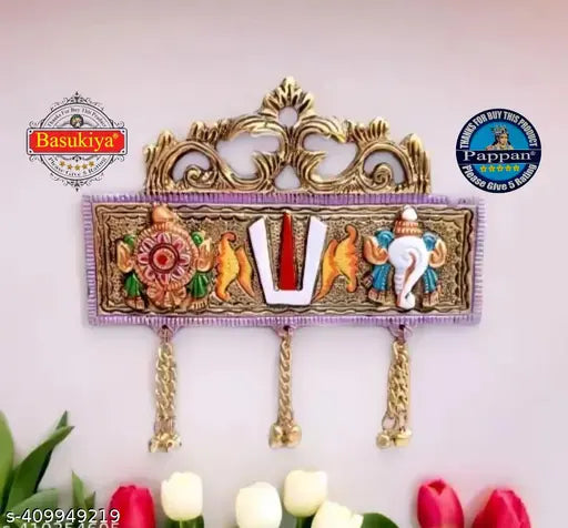 Shree tirupati balaji symbols tilak shankh chakra namaha wall hanging main door beautiful colorfull yantra for Puja articles