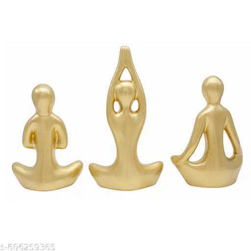 "Golden Yoga Figurine Set of 3 | Meditating & Yoga Pose Showpiece | Home Décor & Gift Item"