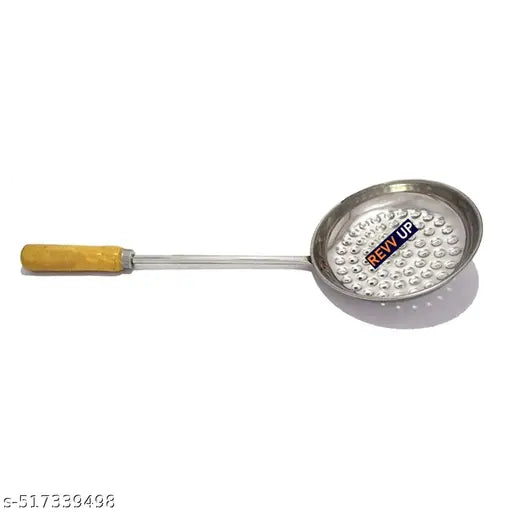 Stainless Steel Boondi Jhara With Wooden Handle (6 Inch Diameter) For Ladoo Making Strainer (Steel Pack Of 1), 43 x 16 x 2 Centimeters, Silver