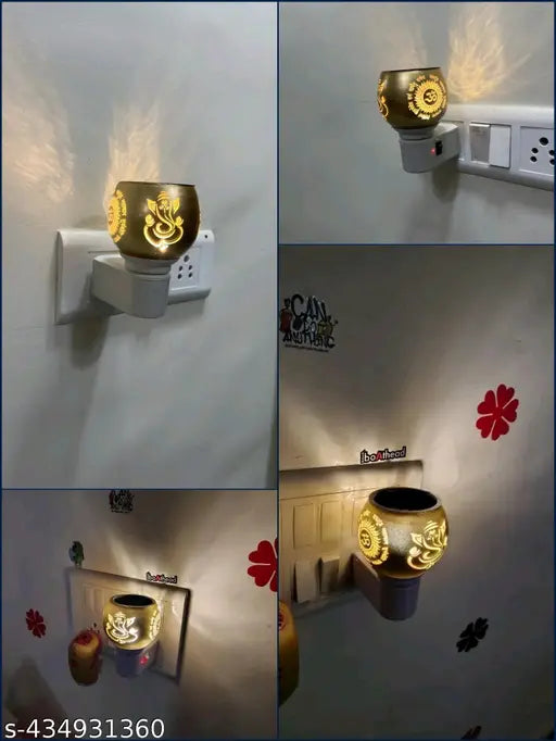 Ganesh Kapoordani , Kapurdani , Night Lamp With Kapoordani , Incence Holder , Dupdani , Bukhurdani ,Electric Ceramic Kapoor Dani Stand Kapur Incense Burner Oil Diffuser Cum Night Lamp With Switch For Mandir Gift Pack Of 1