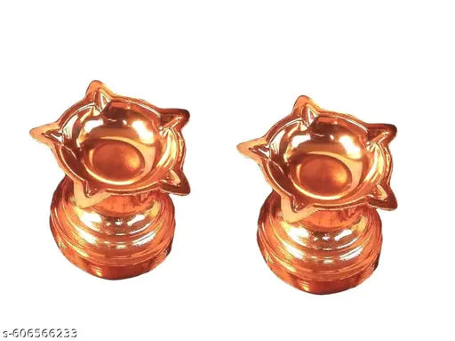 Pure Copper Five Face Diya / Pooja Deepak / Copper Diya Used for Home Temple Mandir Pooja Aarti - 2 Pcs