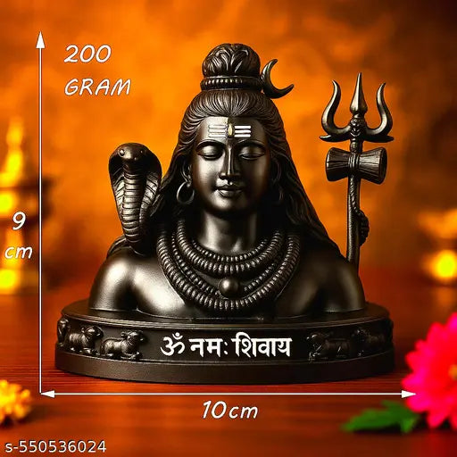 Lord Shiva Idol with Nandi in Marble Look for Home Temple Decor Dashboard Showpiece Meditation Table Gift Item Spiritual Shiv Statue for Pooja Room Mahadev Murti for Religious Decoration