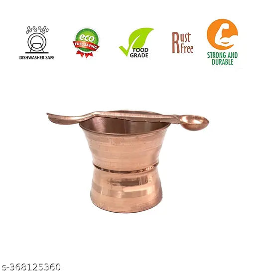 CHEF TURTLES Pure Copper Panch Patra with Achmani Pali PANCH PATRA Glass Copper kalash with spoon for All Pooja Purpose - Small