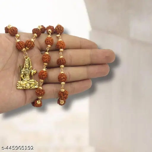 Dotted Locket Pendant With 5 Mukhi Rudraksha Mala, Boy's, Girls, Women's BT106