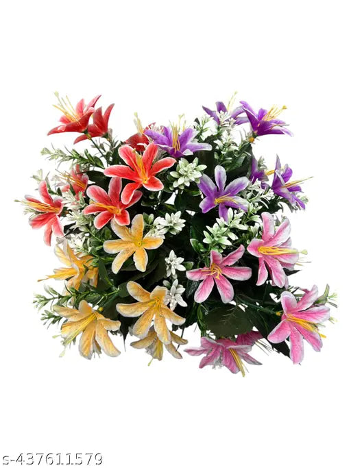 Oak Leafs Set of 4 Artificial Flowers and Plants | Natural-Looking Home Decoration for Living Room | Mix-Colored Faux Flowers for Vases & Pots | 30 cm Height