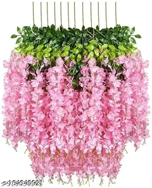 Artificial Wisteria Vine pack of 12 Ratta Hanging pink& white