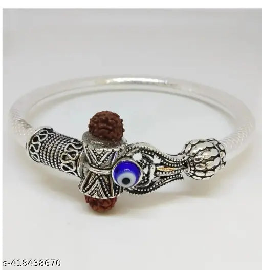 Mahakal silver bracelet Rudraksha Shiv Trishul Damroo Adjustable Pure Alloy & steel OM Mahakal Kada Open Kadas Mahadev Cuff Bracelets for Unisex Adult Stylish KADA