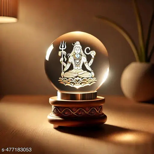 Shiv Crystal Ball Night Light with Wooden Stand – LED Lamp for Home Decor, Gifts, and Mood Lighting