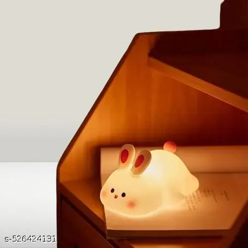 Kids Cute Little Rabbit Night Light Touch Siliconee Animal Night Lamp | Rechargeable LED Bedside Lamp for Children's Bedroom | Ideal Gift for Boys, Girls, Toddlers, and Nursery