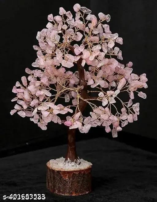 Rose Quartz Crystal Bonsai Money Tree Natural Gemstone Feng Shui Home Office Decor Good Luck Wealth Prosperity Reiki Healing Positive Energy Spiritual Gift (Size 10-12 Inches, Golden Wire) Decorative Showpiece - 30 cm  (Stone, Crystal, Stone, Pink, Gold)