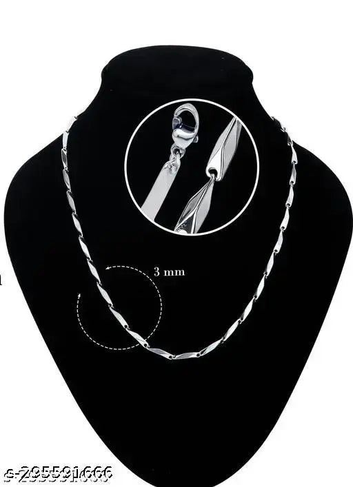Stainless Steel Rice Chain for Men and Boys (Silver) Stainless Steel Chains