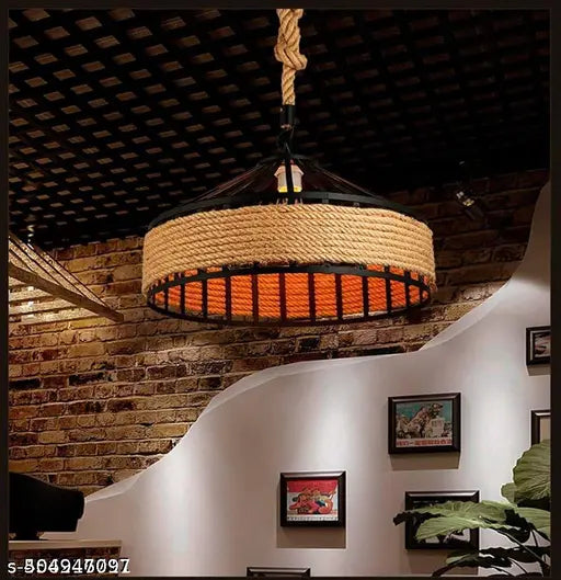 Modern Rope Metal Basket Pendant Light, Retro Industrial Woven Handmade Hanging Ceiling Lamp for Living Room, Home, Bedroom, Indoor & Outdoor Lighting | Hemp Rope Body Ceiling Pendent Lighting American Rustic Droplight Industrial Hanging Light Fixture for