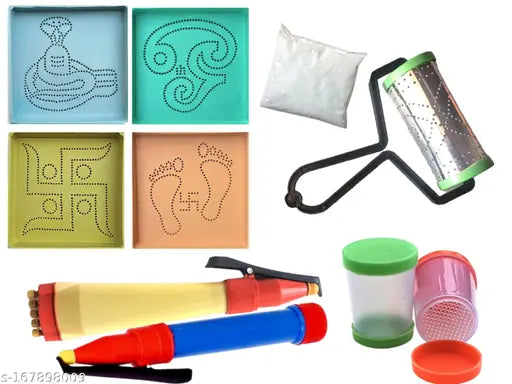 Artonezt Rangoli Tool Kit: Spiritual DIY Kolam Rangoli Stencils and Accessories for Navratri Pongal Diwali Pooja Mandir Floor Decoration Art & Craft (Pack of 10)