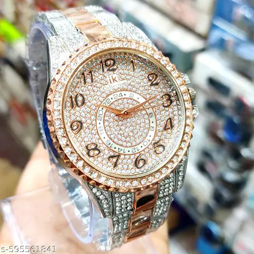 Turkish fashionable Full diamond analog copper silver Luxury analog watch -for men and boys Pack of 1