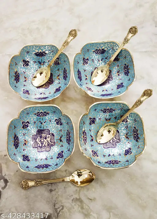Brass Dry Fruit Bowl / Serving Bowl / Sweet Bowl /  Snack Bowl / Home decorative /Table Top Showpiece /Dinning Accessories / Mouth freshener Bowl. Size : Dia - 5" ,  Height - 2.16 " Colour - Blue , 4Psc Set