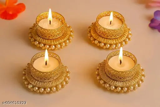 Gold Colour Diya for All Kind of Festival Diwali/Navratri | Colourful Hand Making Puja Candle| Pooja Diya | Home Decoration Candle| 4 Pcs Desiner Candle Candle (Multicolor, Pack of 4) 2 inch