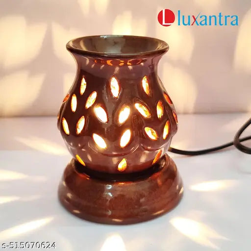 Luxantra Handcrafted Scented Ceramic Aroma Diffusers Electric Oil Burner | Night Lamp Light | Air Freshener | Aroma Oil Diffuser for Home office spa with Aroma Oils (Jasmine and Mogra Fragrance of 10ml each) 9x9x11cm