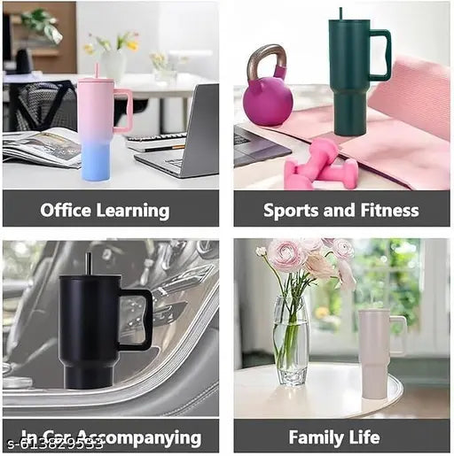 1.2 L Stainless Steel Tumbler Hot and Cold with Handle, lid and Straw, Leak Proof Mug Cupholder for Gym, Travelling,Office,School Cupholder Gifts Unisex (Pink Shaded)