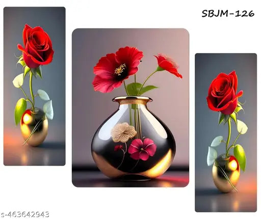 BA ART-Unframed MDF Wooden Floral wall Paintings /Art decoration item for Living room / Bedroom /Home Decor /Restaurant decor / Cafe decor /Gifts /Hotel Decor Item/Wall Art For Hall/Wall Decoration /Flower Wall Painting Set of 3 (12 inch x 18 inch) BA-SBJ