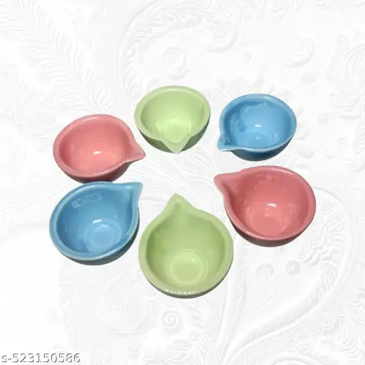 BHUMI CERAMICS Diwali Diya for Home Decoration | Pack of 6 | Handmade Decorative Reusable Chini Deepak | Diyas for All Occasions Festival Pooja Ganapati Navratri Deepawali Wedding Party (6 Diyas)
