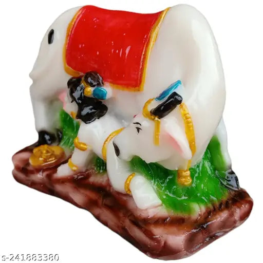 VIDHAYA ARTS  Lord Krishna Idol with Kamdhenu Cow Marble Look Statue Makhan chor Murti Statue Marble Look janmashtami Spiritual Diwali Puja Mandir /Temple/Home...