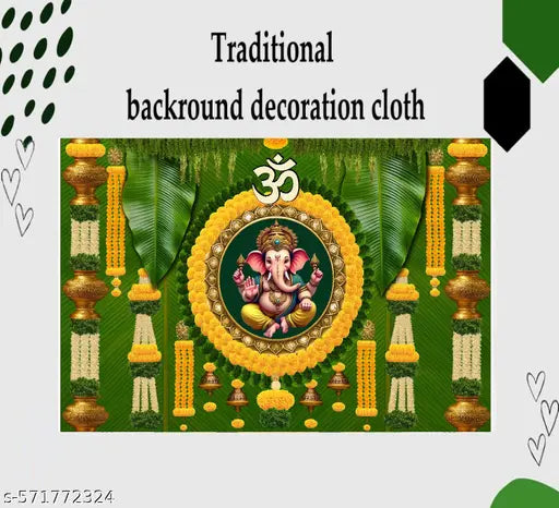 Backdrop Cloth for Pooja Decoration Traditional, Background Decoration Poster for Pooja Background,Curtain Cloth for Festival Fabric (Size-5x8 Feet)