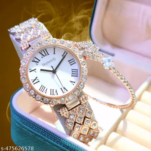Classy Beautiful Fashion women Watch and Free Bracelet set for Women & Girls