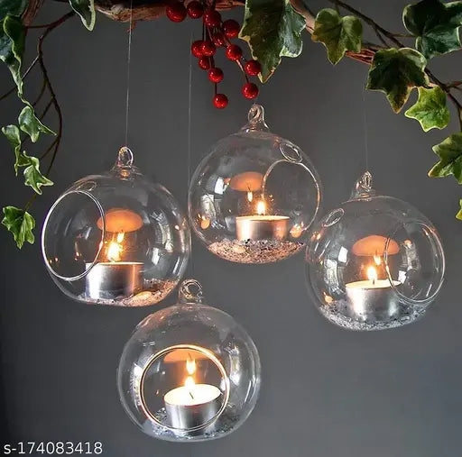 Yug Glass Hanging Tea Light Candle Holder, Crystal Glass Hanging Planters for Indoor and Outdoor Decoration, Set of 2