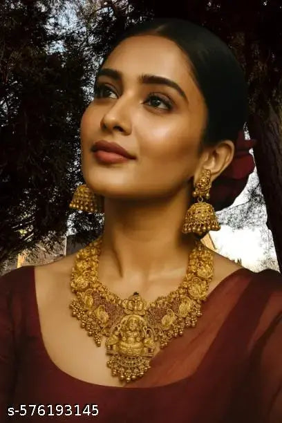Traditional Gold Temple Jewelry Necklace and Earrings Set jewellery set for women