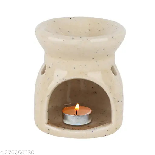 Asian Aura Ceramic Aroma Oil Burner Tea Light Candle Diffuser Oil Warmer for Home Fragrance with 2 Tea Light Candles and 2 Aroma Oil 10 Ml Brown