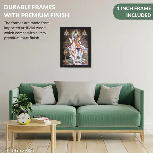 ASDesigns Lord Shiva Pooja (13X10 inch) Photo Frame for Home and Office Decor | Mahadev Hindu God Frame for Pooja Room, Bedroom, Living Room | Shivji Paintings Pooja Ghar