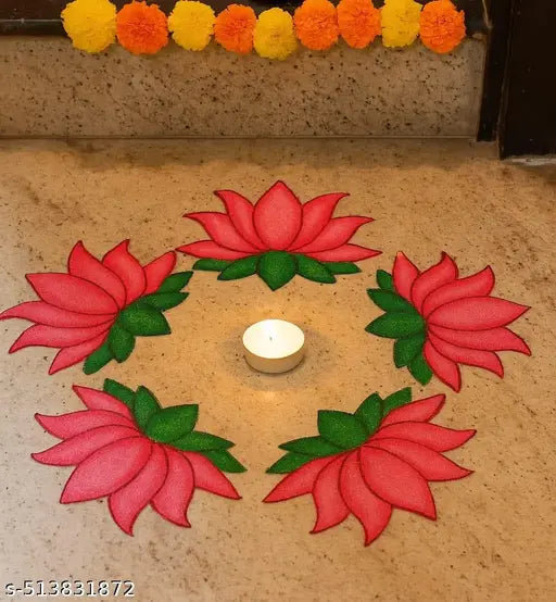 Pink lotus rangoli (5) | rangoli stencils | rangoli stickers | rangoli colors set | Rangoli | rangoli stickers for floor | rangoli pack kit | rangoli powder