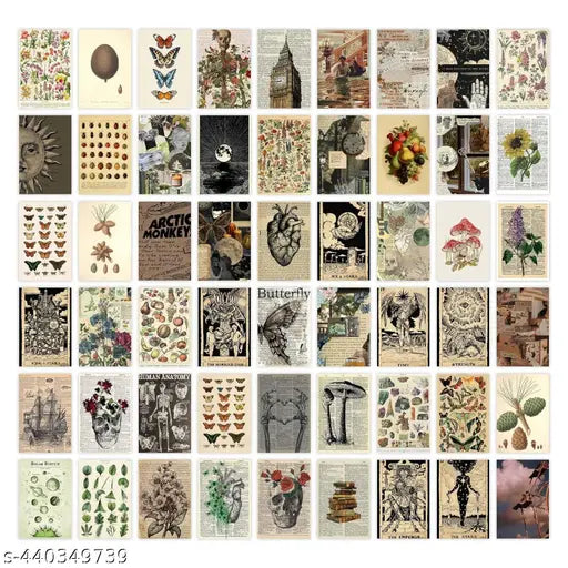 KARTMEN Pack of 54 Aesthetic Vintage Wall Collage Kit Posters - 4 x 6 Inches Poster for Wall Decoration - Wall Art For Bedroom, Office, Living room, Dorm room - Glue Dots Included