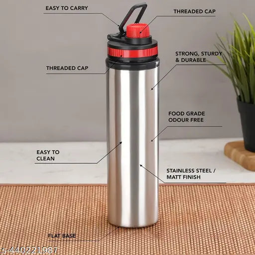 JASMIT Eco Sipper Stainless Steel Single Wall Water Bottle with Flip Cap/Fridge Refrigerator Bottle/ 100% Leak Proof/Office Bottle/School Bottle, 900 ML