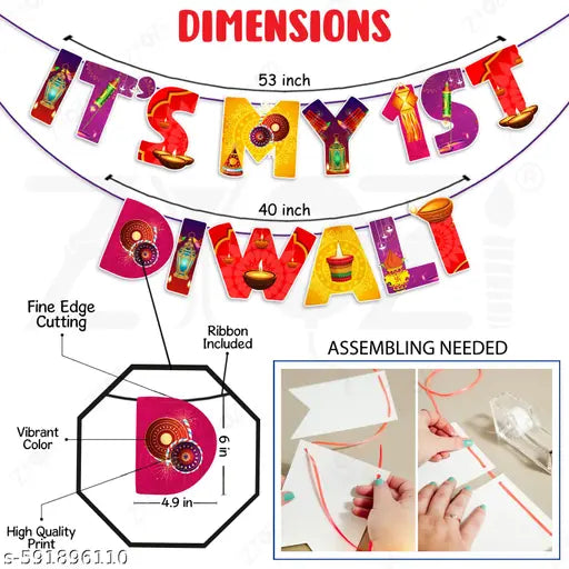 Zyozi® It's My 1st Diwali Paper Banner | Diwali Decorations for Indian Party | First Diwali Decorations Kit | Happy Diwali Kit (MultiColor)