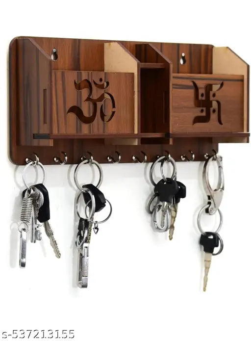 Om Swastik brown key holder for home and office decor (Pack of of 1)
