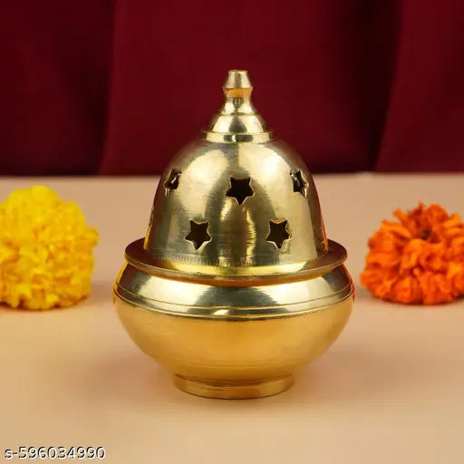 Akhand Brass Diya Round Apple Design Shape Diya for Puja Brass Deep Jyoti Oil Lamp for Home Temple Pooja Decor Gifts Pack of 1