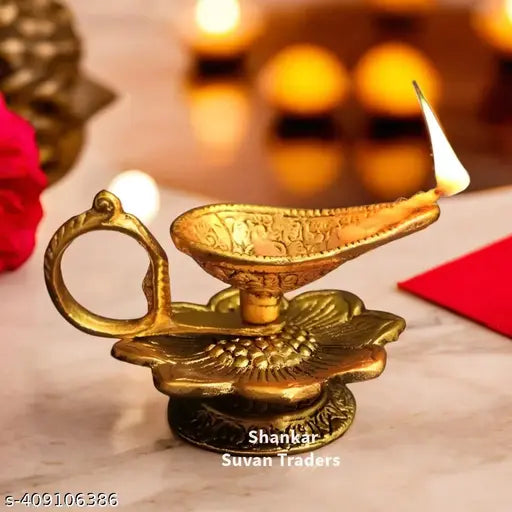 Metal gold plated Chirag Diya Showpiece For Pooja, Home and Office Decorative Diya Showpiece For Table Decoration & Diwali Pujan